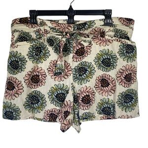 Loft women's size 10 floral linen blend tie waist flat front summer shorts